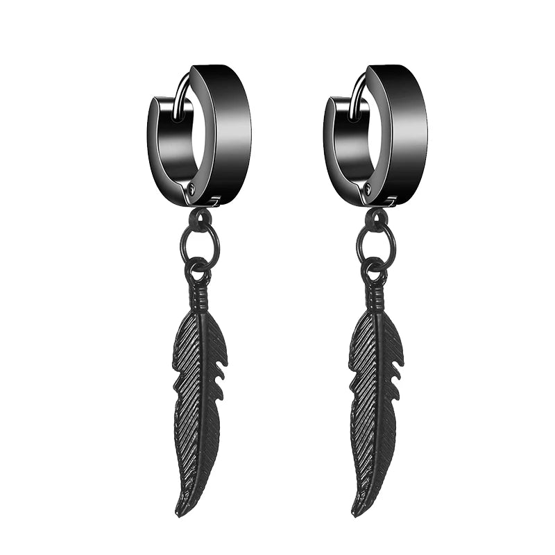 2pc Simple Feather Pendant Ear Studs Man Women Stainless Steel Earrings Unisex Fashion personality Ear Jewellery Accessorie