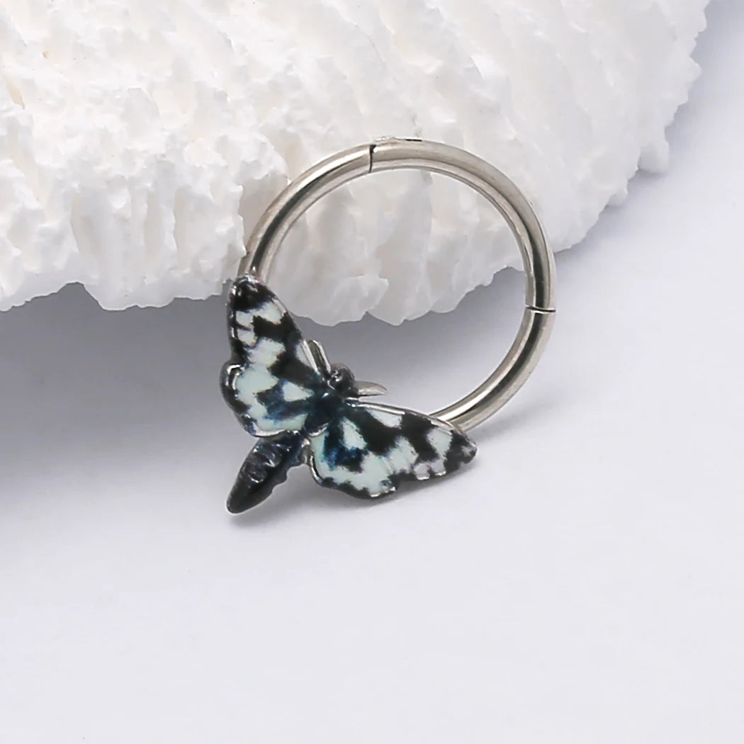 JHJT 16G Moth Nose Piercing Septum Nose Ring Stainless Steel Women Men Nostril Body Jewelry