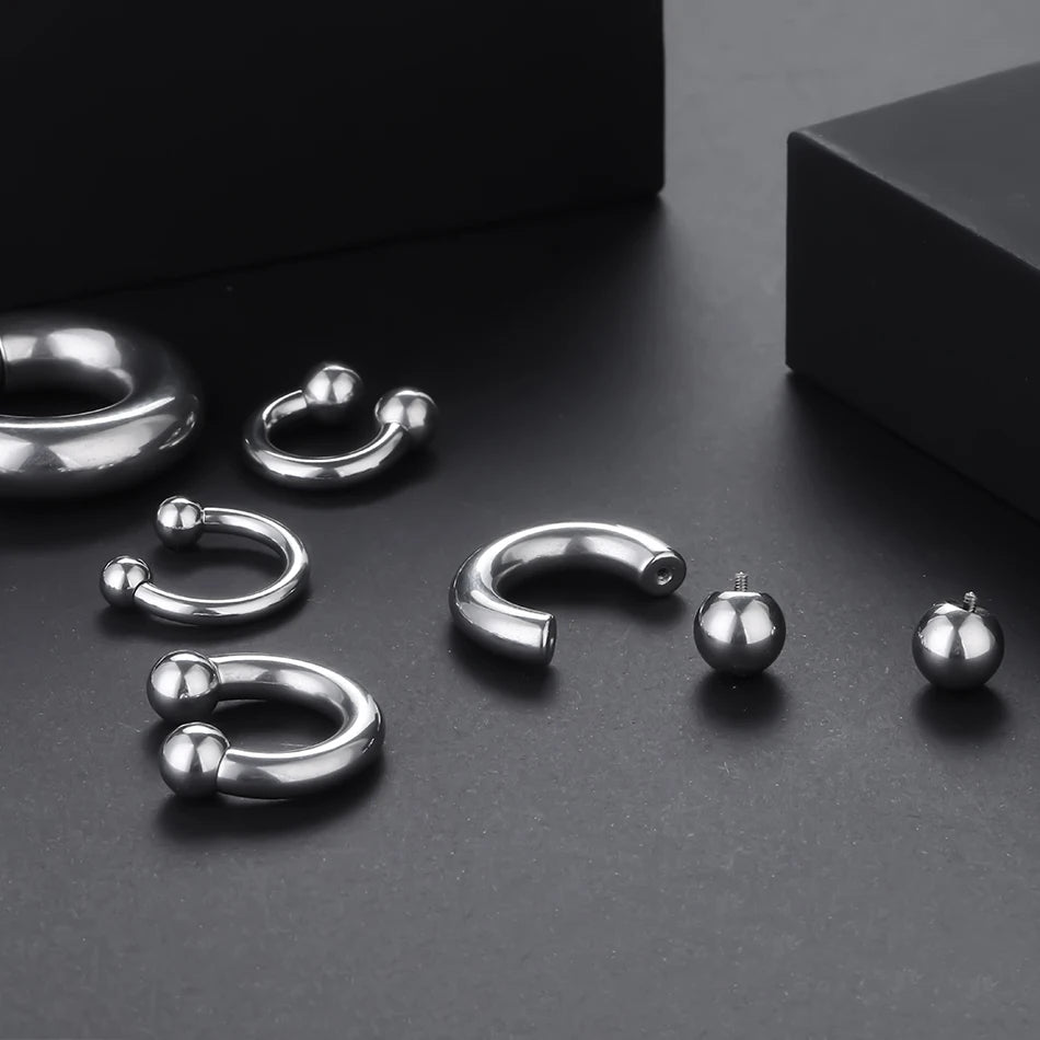 1Pc/lot Steel Big Large Size Horseshoe Ring Nose Piercing Ear Expander BCR Hoop Earring Septum 12-00G Male Intimate Body Jewelry