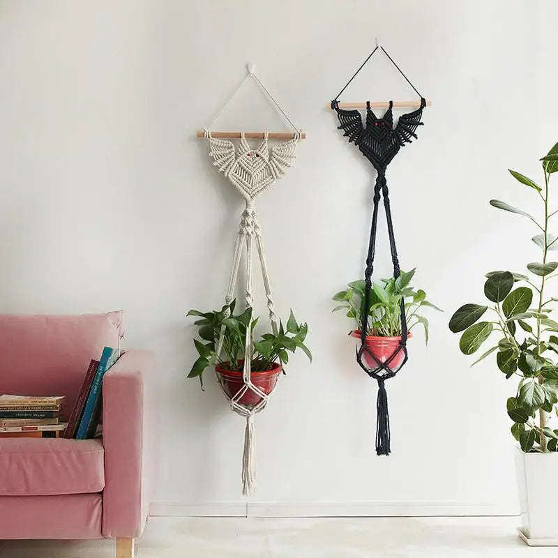 Gothic Bat Hanging Planter Woven Bat Hanging Tapestry Succulent Pot Air Plant Holder Home Decor Plant Lovers Ornament Gifts