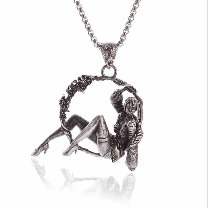 Cartoon Mechanical High Heels Dancing Girl Wreath Pendant Necklace Men and Women Hip Hop Trend Charm Jewelry Gift