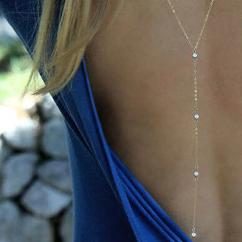 Body Jewelry Sexy Women's Crystal Back Chain Necklace Bikini Beach Crossover Back Jewelry Wedding Back Dress Accessories