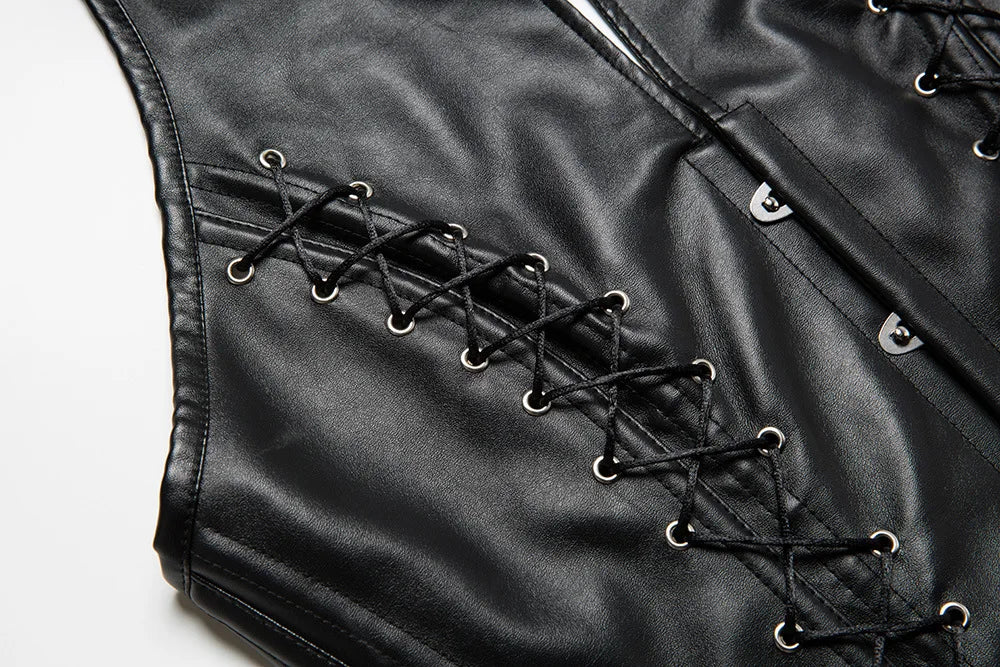 Steampunk Faux Leather Corset Vest for Women Gothic Side Lace-Up Steel Boned PU Corset Waist Slimming Trainer Body Shaper Korset