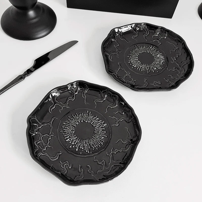 Irregular Ceramic Dinner Plate Black Evil Eye Decorative Dish American Style Gothic Restaurant Tableware Snack Saucer Home Decor