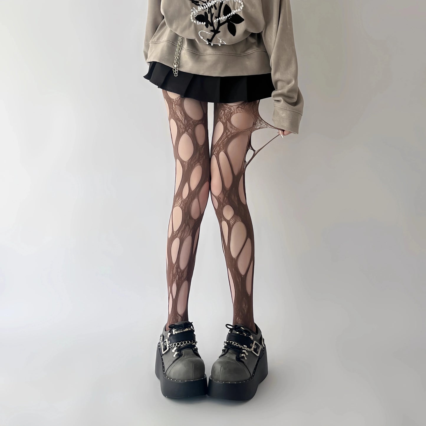Sexy Punk Women Broken Hole Stocking Ropa Interor Para Mujeres Fishing Net Socks Gothic Y2k Lace Torn Party Underwear Pantyhose