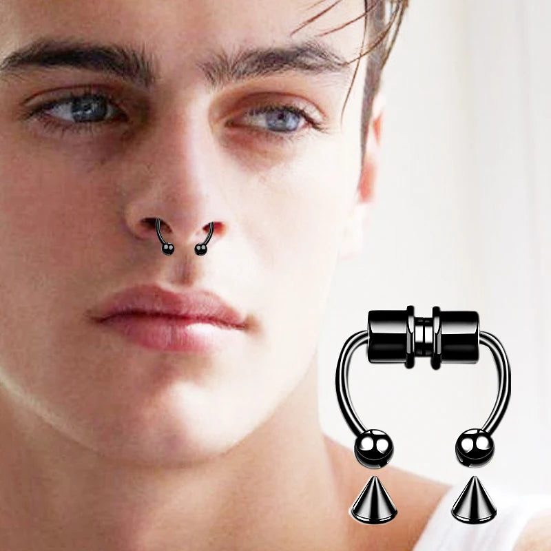 5pcs Stainless Steel Magnet Fake Nose Ring Hoop Fake Piercing Hoop Septum Rings For Women Fashion Gothic Rock Body Jewelry Gifts