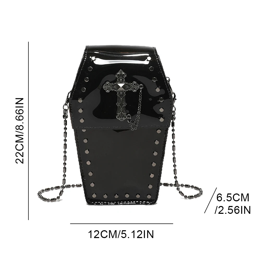 Gothic Crossbody Bag for Women Coffin Shaped Bag PVC Clear Jelly Y2K Punk Chain Shoulder Bag Female Stadium Approved Phone Bag