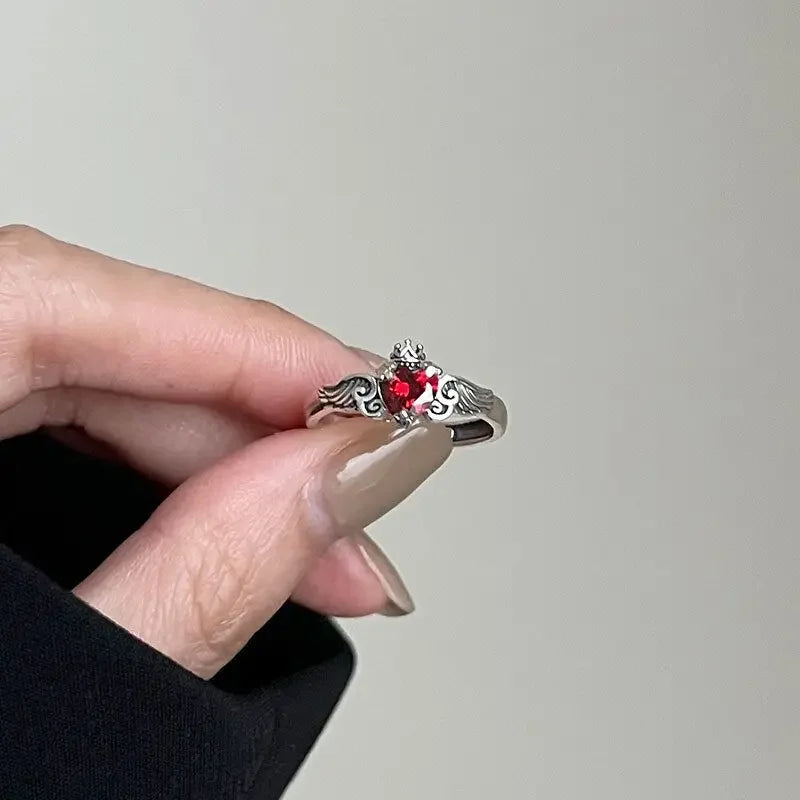 Stainless Steel Ring Heart Red Zircon Rings for Women Gothic Adjustable Open Rings Wedding Luxury Jewelry Accessories Anillos