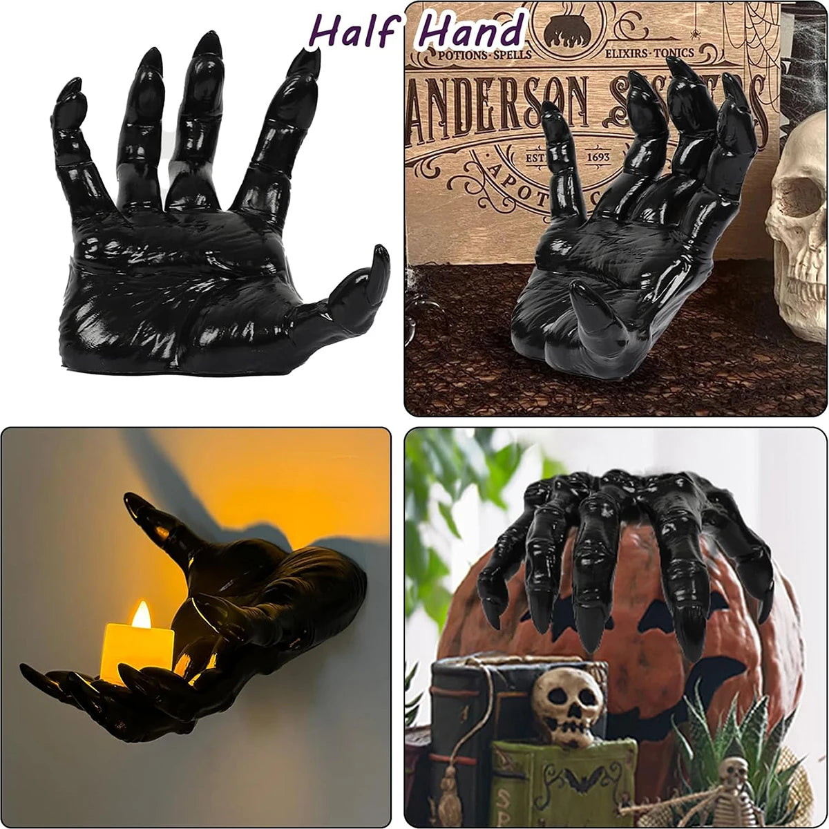 Halloween Wall Decor, 3-Pack Plastic Devil Hand Candle Holders , Realistic Gothic Terror Hands（Candles not included）