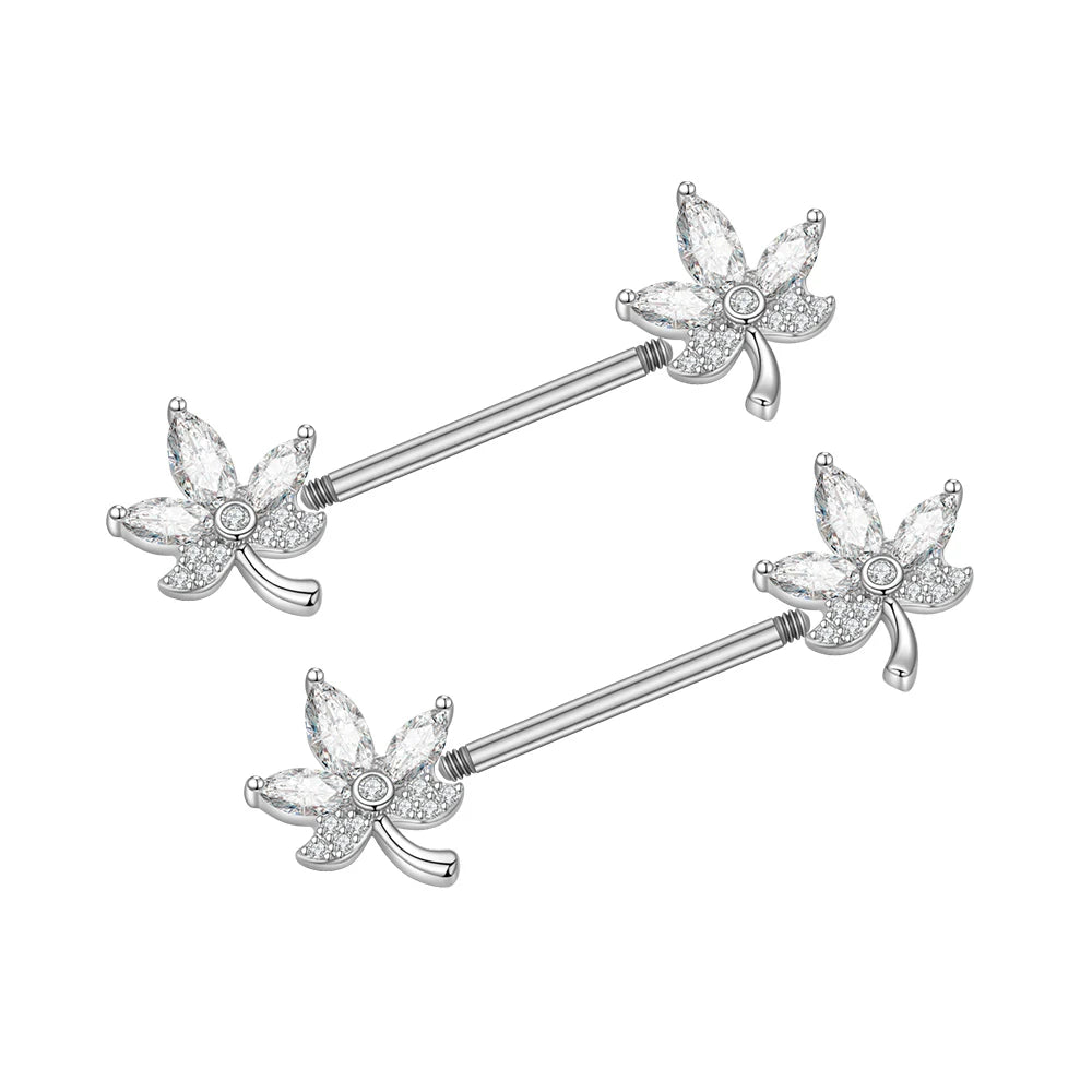 2pcs 316L Steel Maple Leaf Nipple Rings Barbell Butterfly Wing Shield Piercing for Women Girls Sexy Nipple Piercing Body Jewelry