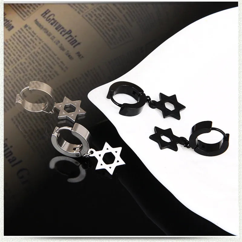 2pc Stainless Steel Cross Hoop Earrings for Men and Women Punk Black Cartilage Earrings Round Street Hip Hop Rock Jewelry Gifts