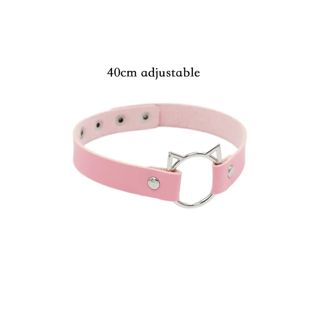 Pink Sexy Trendy Rock Gothic Collar Necklaces Jewelry Gothic Leather Heart Rivets Harajuku Punk Choker Necklace for Women Gift