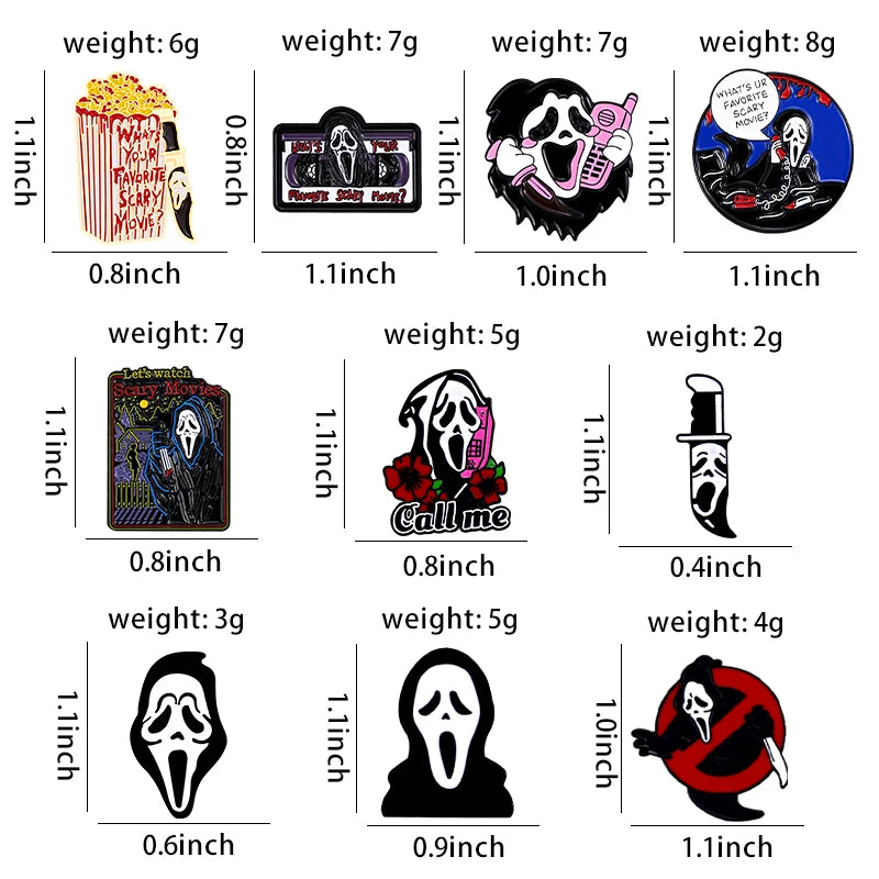 Call Me Enamel Pins What's Your Favorite Scary Movie Custom Brooches Lapel Badges Gothic Punk Skeleton Jewelry Gift for Friends