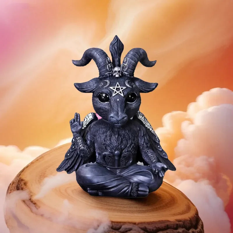 1pc Halloween Mysterious Magic Goat Black Statue for Desktop Home Decor Ornaments Hand-Painted Figurine Garden Sculpture
