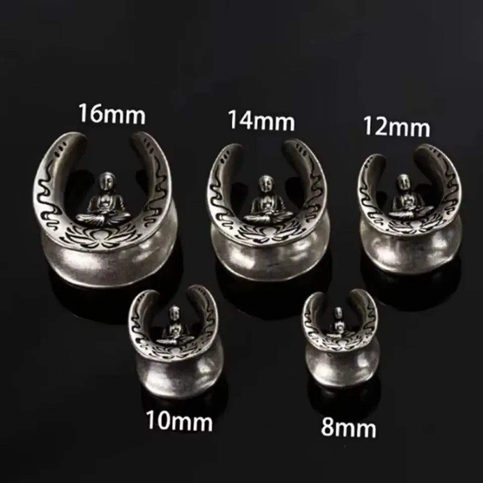 2pcs U-shaped Handmade Tombstone Buddha Pattern Ear Piercing Stainless Steel Earplugs Expander Stretcher Piercing Jewelry 8-16MM
