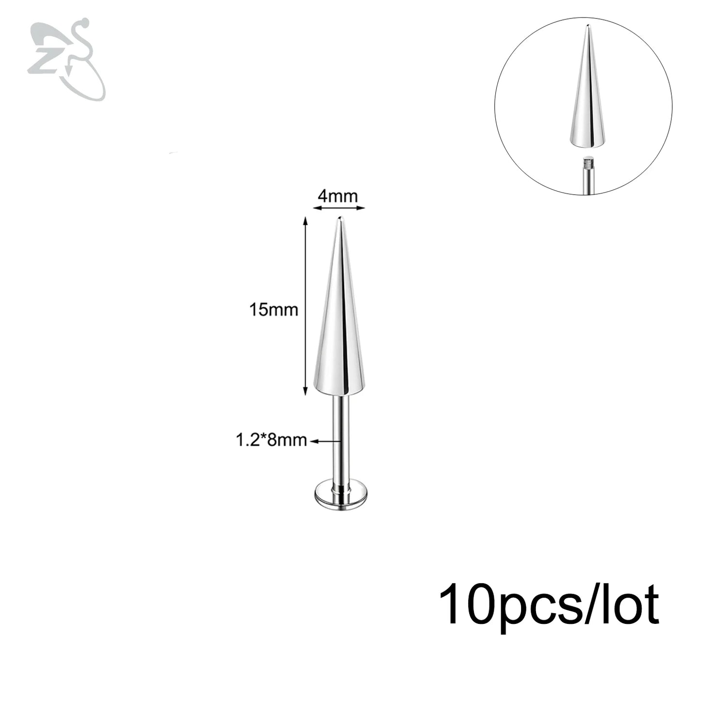 ZS 10Pcs/lot Stainless Steel Lip Labret Piercing for Women External Thread Lip Stud Ring Tragus Helix Cartilage Piercing 16G