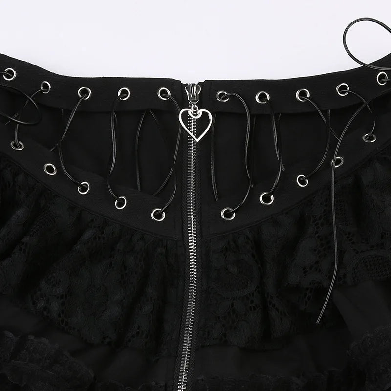 Gothic Skater Punk Vintage High Wasit Skirt Women's Zipper Front Japanese Style Kawaii Black Harajuku Cosplay Mini Skirts