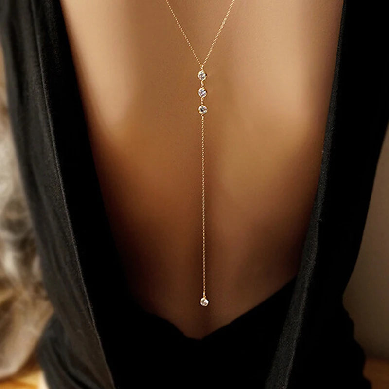 Body Jewelry Sexy Women's Crystal Back Chain Necklace Bikini Beach Crossover Back Jewelry Wedding Back Dress Accessories