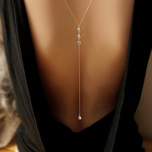 Body Jewelry Sexy Women's Crystal Back Chain Necklace Bikini Beach Crossover Back Jewelry Wedding Back Dress Accessories