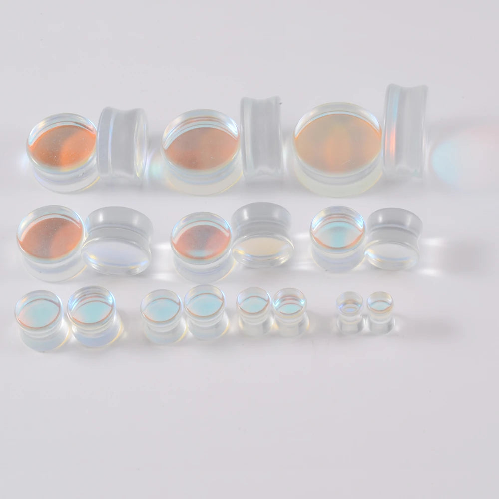 1 Piece Glass Double Flare Solid Ear Plug Expander AB Colorful Flat Ear Gauge Tunnel Body Piercing Jewelry 6mm-25mm