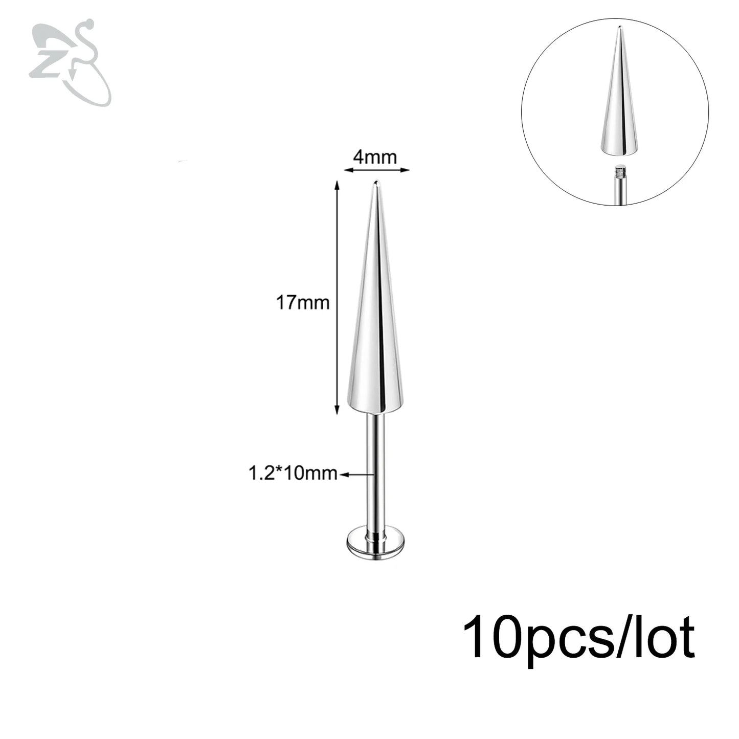 ZS 10Pcs/lot Stainless Steel Lip Labret Piercing for Women External Thread Lip Stud Ring Tragus Helix Cartilage Piercing 16G