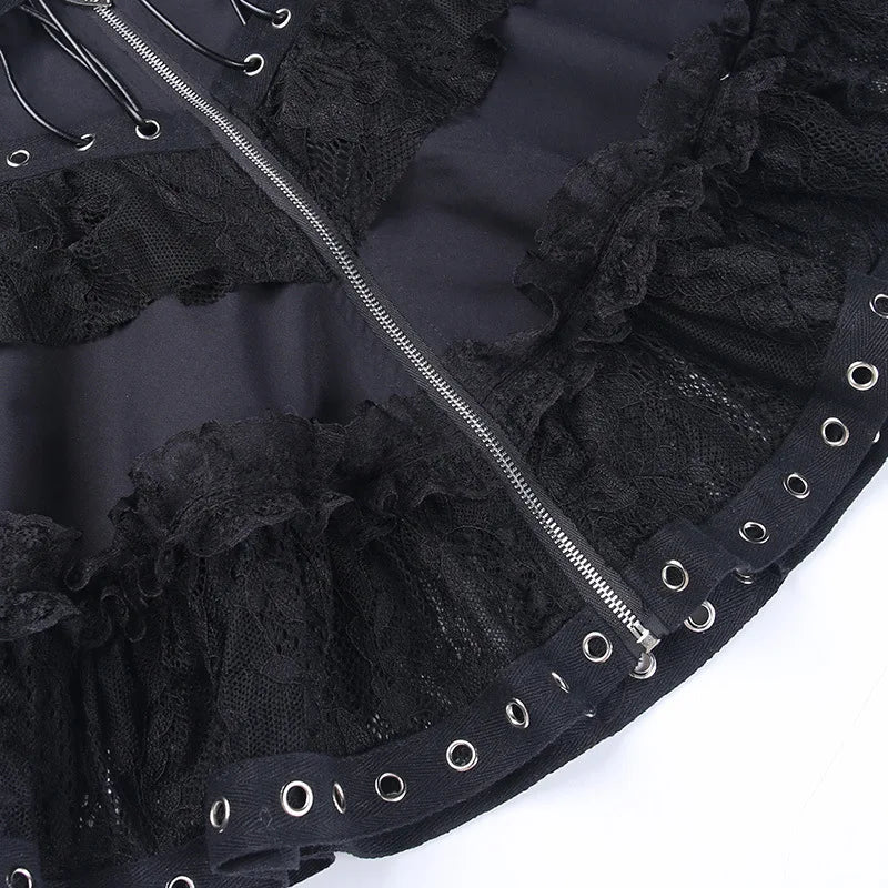 Gothic Skater Punk Vintage High Wasit Skirt Women's Zipper Front Japanese Style Kawaii Black Harajuku Cosplay Mini Skirts