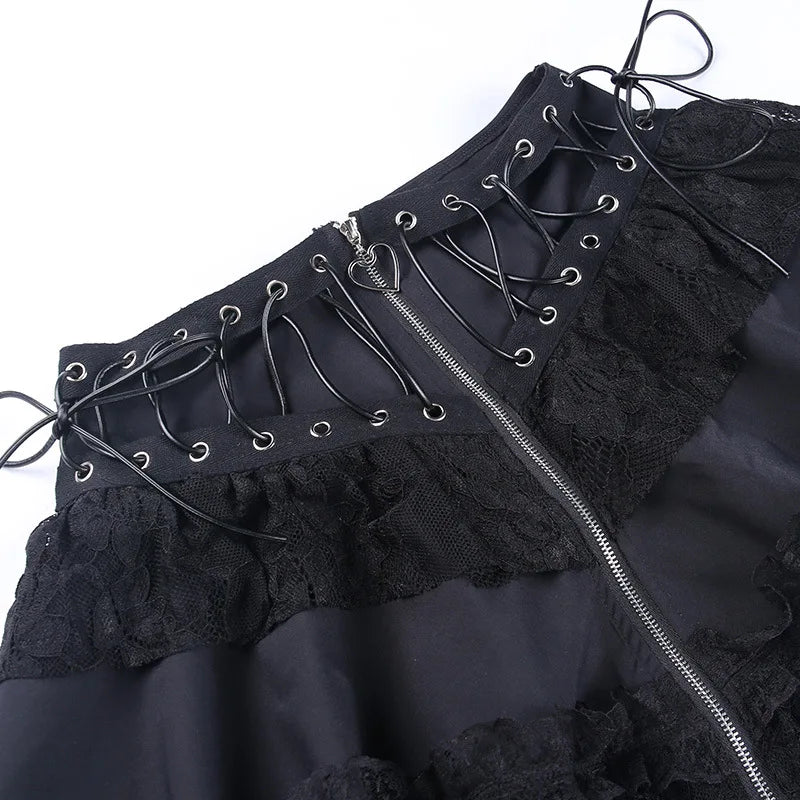 Gothic Skater Punk Vintage High Wasit Skirt Women's Zipper Front Japanese Style Kawaii Black Harajuku Cosplay Mini Skirts