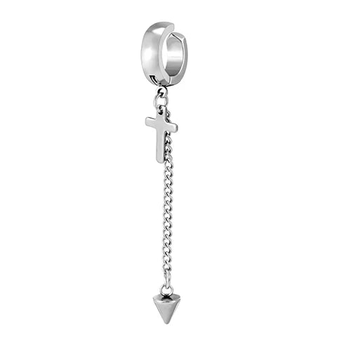 Trend Stianless Steel Tassel Ear Clip 1 Piece Chain Huggie Earrings Triangle Cross Pattern Earrings Men‘s Woman Punk Ear jewelry