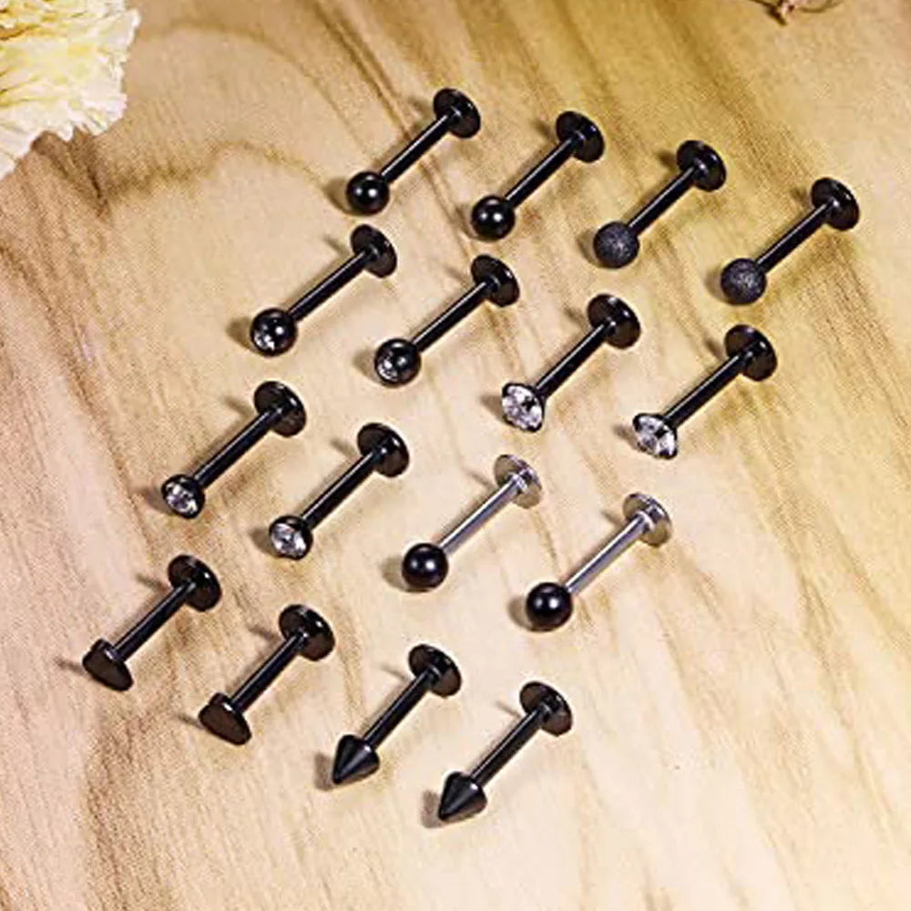 1-16pcs 16G Stainless Steel Lip Rings Studs Medusa Labret Monroe Tragus Helix Cartilage Forward Earrings Piercing Jewelry Black