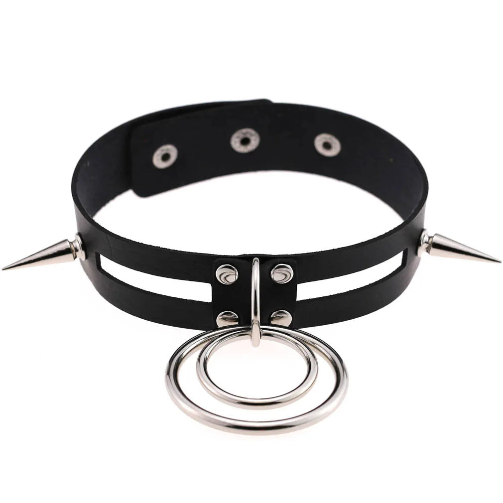 Leather Spiked Choker Punk Collar Women Men Rivets Studded Chocker Chunky Necklace Goth Jewelry Metal Gothic Emo Accessories
