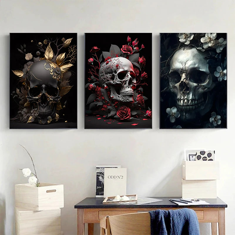 Flower Skull Dark Style Canvas Art Printing Fashion Popular Room Home Decoration Villa Natural Wall Art Printing Decoration Gift