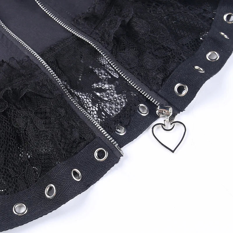 Gothic Skater Punk Vintage High Wasit Skirt Women's Zipper Front Japanese Style Kawaii Black Harajuku Cosplay Mini Skirts
