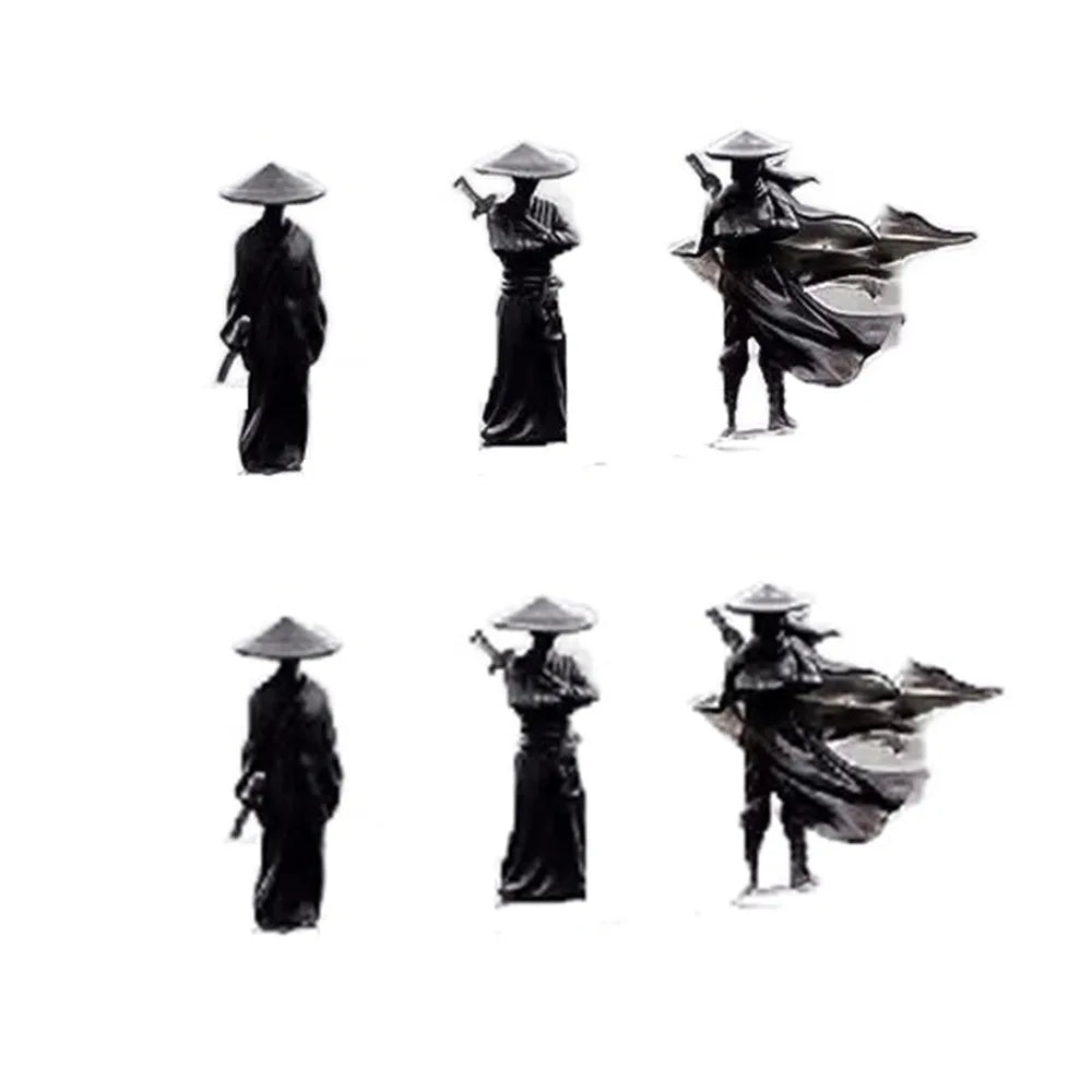 6Pcs/set Mini Chinese Swordsman Figure Exquisite Ancient Car Statue Ornament Cartoon Swordsman Miniatures Interior Decor