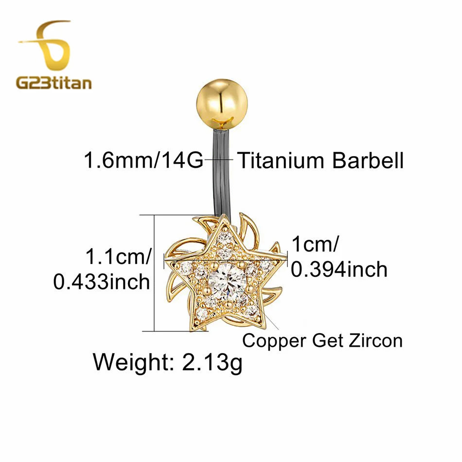 Cute Rotatable Star Windmill Belly Ring Hypoallergenic 14G Titanium Navel Piercing Bar Jewelry Couple Sexy Flirting Accessories