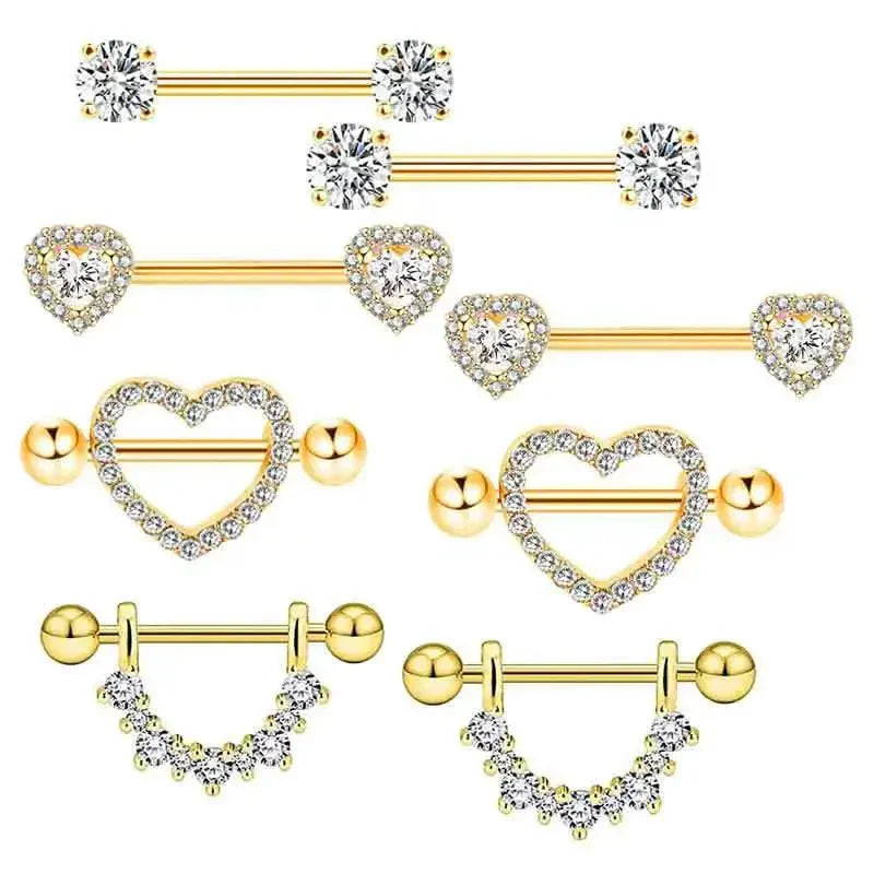 Fashion Stainless Steel Heart Nipple Piercing Set Jewelry Flower Nipple Barbell Pack Crystal Nipple Ring Lot Sexy Body Piercing