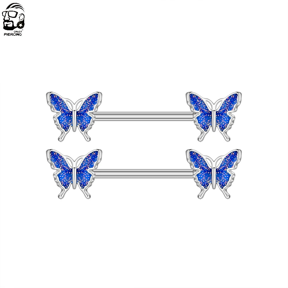 2pcs Cute Nipple Piercings Barbell Stainless Steel Crystal Nipple Shield Cover Heart Flower Nipple Rings Jewelry Body 1.6mm*16mm