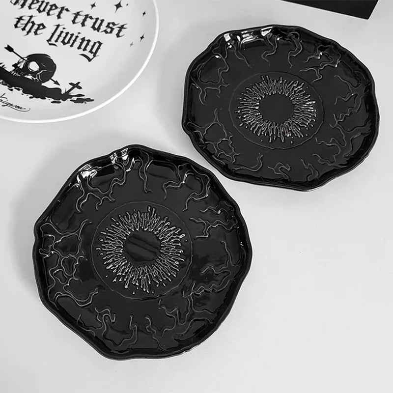 Irregular Ceramic Dinner Plate Black Evil Eye Decorative Dish American Style Gothic Restaurant Tableware Snack Saucer Home Decor