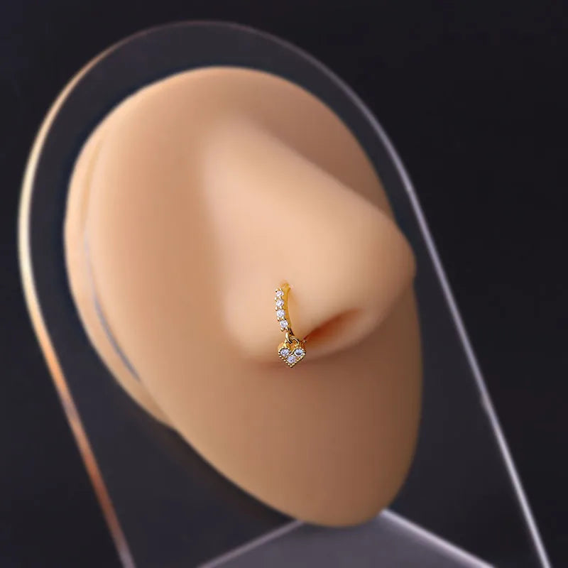 20G Gem Dangle Nose Rings for Women heart dangle Nose Piering Jewelry body jewelry