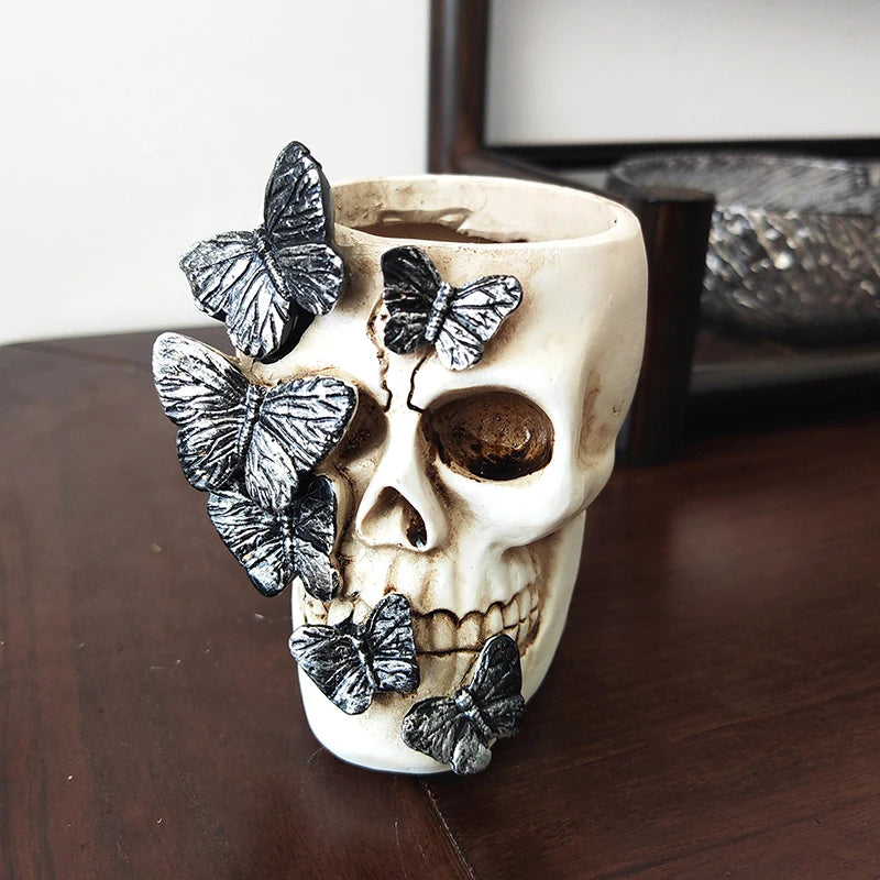 Skull Pen Cup Makeup Brush Holder Bathroom Storager Holder Spooky Goth Desk Decorations