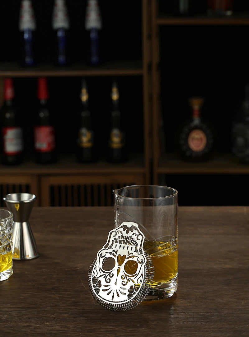 Cocktail Strainer Hawthorne Strainer with Skull Pattern Stainless Steel