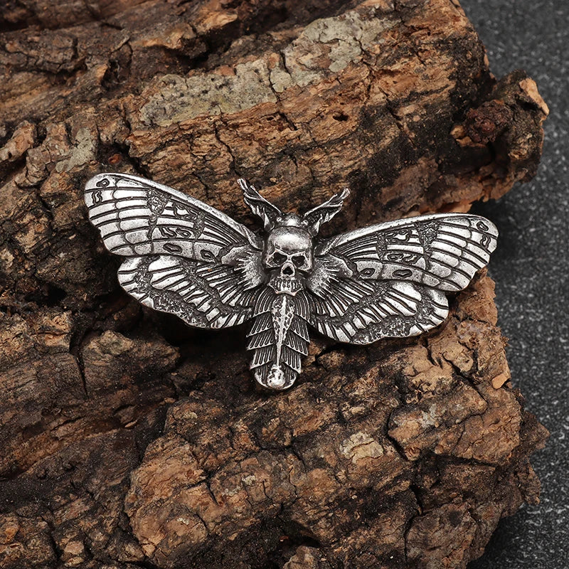 Vintage Gothic Death Skull Moth Brooch for Men Clothing Pin Fashion Hip Hop Rock Accessory Gift