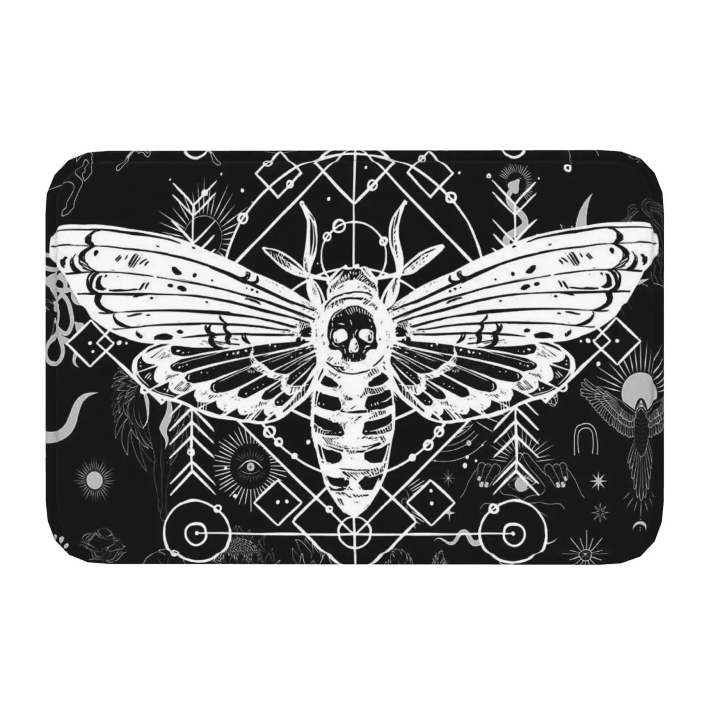 Gothic Witchy Butterfly Moth Floor Mat Mystical Moth Skull Dead Head Welcome Doormat  Anti-Slip Bathroom Mat Entrance Rug Carpet