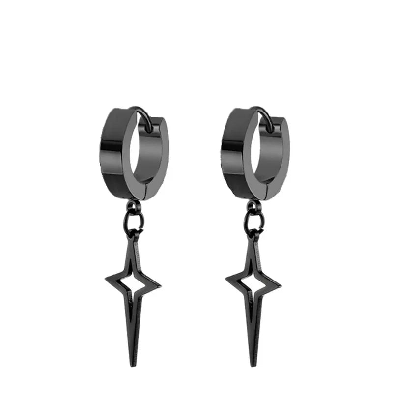 2pc Stainless Steel Cross Hoop Earrings for Men and Women Punk Black Cartilage Earrings Round Street Hip Hop Rock Jewelry Gifts