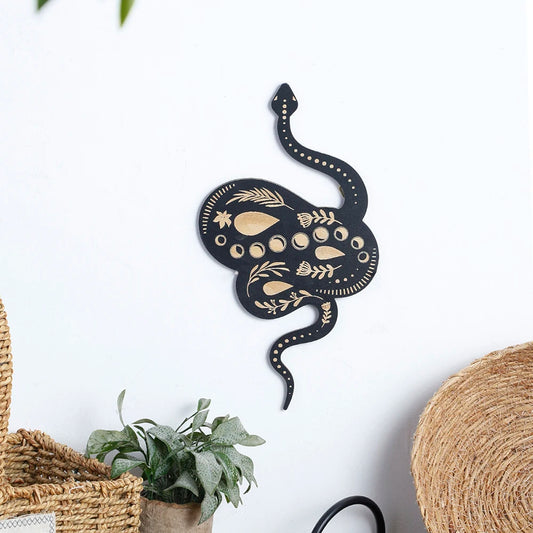 Black Snake Hanging Wall Decor Boho Witchy Wooden Snake Wall Art Room Living Room Bedroom Apartment Aesthetic Home Decoration