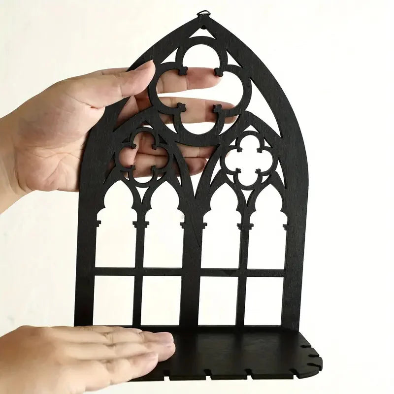 Wooden Crystal Display Stand Bohemian Hand Stand Gothic Style Wooden Hanging Bracket Wall Storage Holders Decorative Shelves