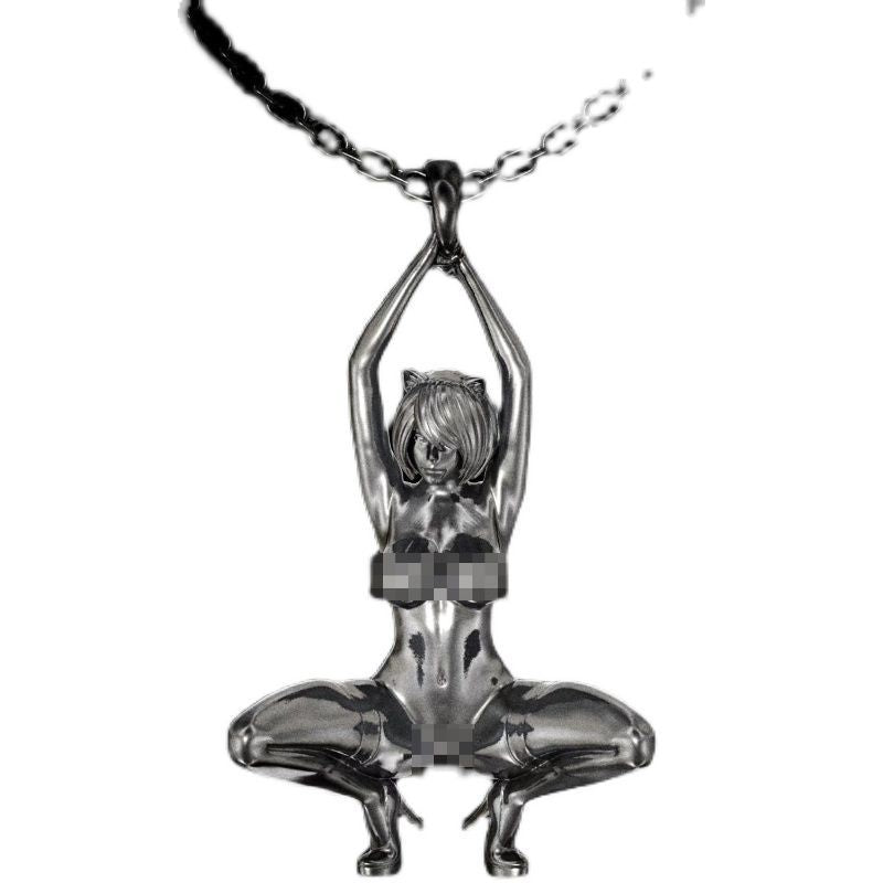Unique Sexy Angel Goddess Pendant Necklace for Men Women Long Chain Necklace Gothic Punk Ex Machina Necklace Statement Jewelry