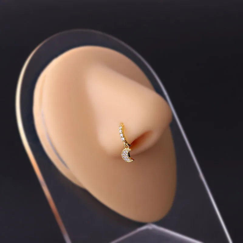 20G Gem Dangle Nose Rings for Women heart dangle Nose Piering Jewelry body jewelry