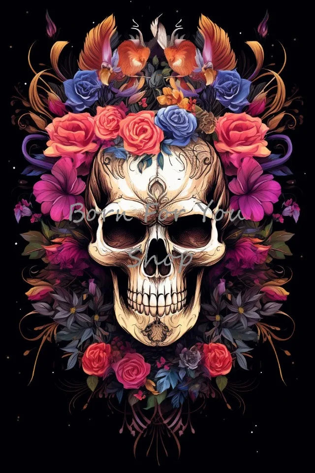 Floral Skulls Portrait Gothic Posters and Prints