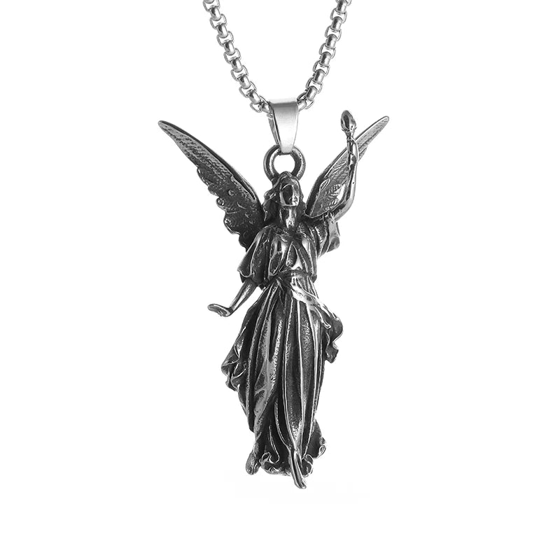 Fashion silver color guardian angel pendant necklace men and women personality angel wings prayer pendant necklace couple gift