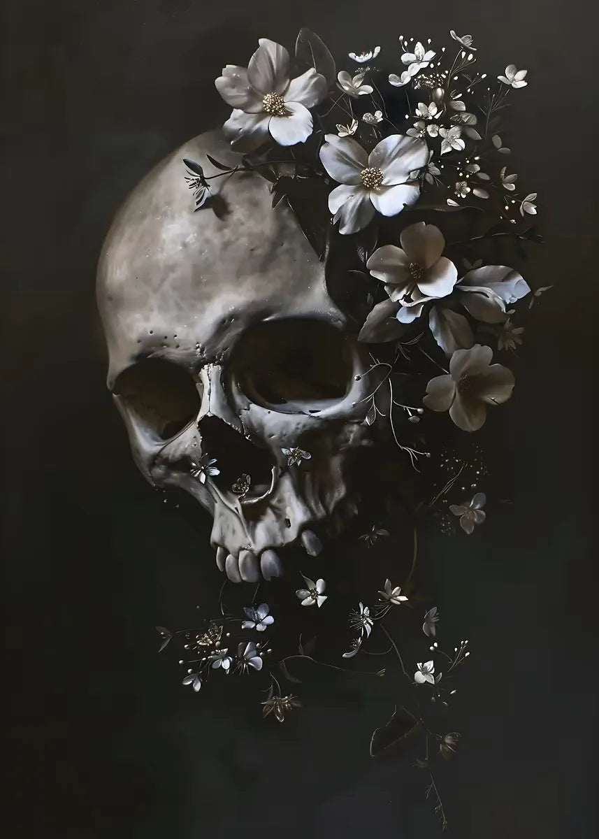 Flower Skull Dark Style Canvas Art Printing Fashion Popular Room Home Decoration Villa Natural Wall Art Printing Decoration Gift